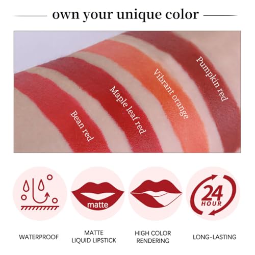 4 Colors Mini Tube Mate Velvet Lipstick, Long - Lasting 24H Waterproof Lip Tint,Vegan Beauty, Hydrating Red Lip Stain for Women, Non - Sticky Smooth Lip Makeup Set