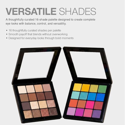 Palladio Ultimate Pro Eyeshadow Makeup Palette, 16 High-Pigmented Powder Colors, Matte, Shimmer, Satin Finishes, Natural Nudes