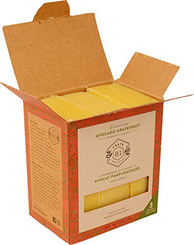 Crate 61, Handmade in Canada, Plant Based Cold Process Natural Bar Soap For Face And Body, With Premium Essential Oils, Eucalyptus & Peppermint For Men And Women 3 Pack (Avocado Grapefruit)