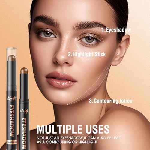 LANGMANNI 8Colors Dual-Ended Cream Eyeshadow Stick Set ? Silky Smooth, Waterproof & Transfer-Proof, Built-in Blender Brush, All-Day Matte & Shimmer Wear Eye Makeup(#A)