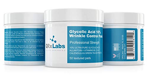 Glycolic Acid 10% Wrinkle Control Pads for Face & Body - 10% Ultra Pure Glycolic Acid, Allantoin, Vitamins B5, C & E, Calendula & Green Tea Extracts - Keeps skin smooth and prevents wrinkles and lines