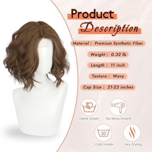 Haloo Brown Bob Wig - Short Soft Wavy Lace Front Synthetic Hair 11 Inch
