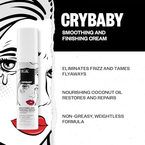 IGK CRYBABY Smoothing & Finishing Serum | High Shine + Frizz Control + Lightweight | Vegan + Cruelty Free | 1.5 Oz