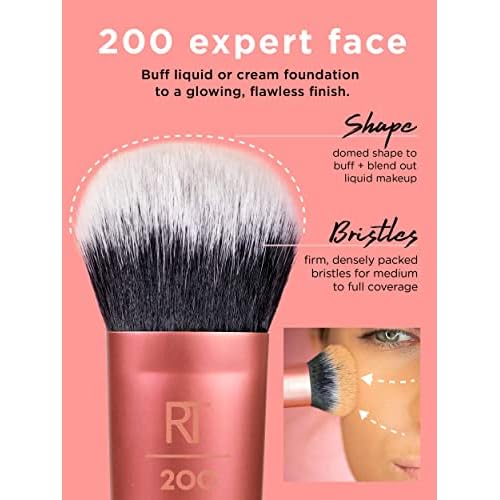 Real Techniques Professional Foundation Makeup Brush for Even Streak Free Application, Orange, (Pack of 4)