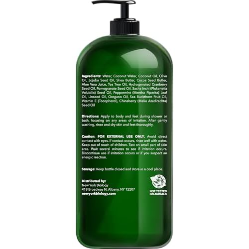 New York Biology Tea Tree Body Wash for Men and Women - Moisturizing Body Wash Helps Soothe the Skin - Refreshing and Hydrating Cleanser for Body and Feet - 16.9 Fl Oz