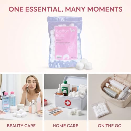 Cotton Balls for Personal Care & Household Use - Soft & Gentle, 100 Pack
