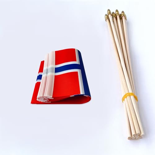 Norway Stick Flags - Mini Hand Held 5.5x8 Inch, 12 Pack