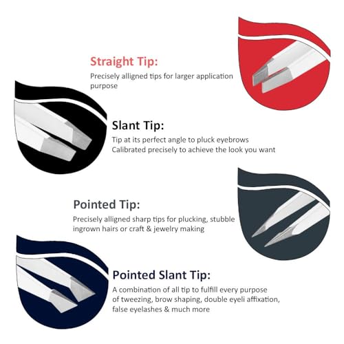 4-Piece Tweezers Set for Women ? Precision Stainless Steel Eyebrow Tweezers with Slant, Pointed & Flat Tips for Ingrown Hair ? Professional Grooming Kit with Travel Case