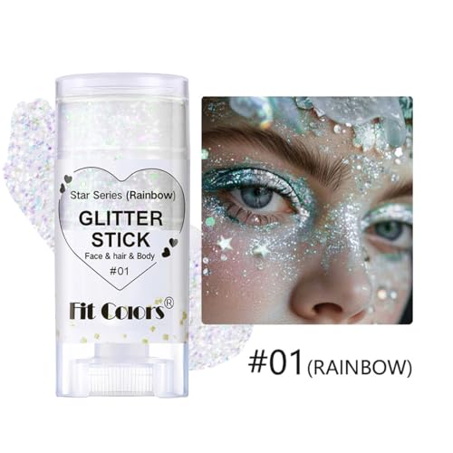 2Pcs Rainbow and Silvery Body Glitter Stick,Hair Face Glitter Gel Makeup for Women,Sparkly Mermaid Face Paint,Singer Concert Outfit Festival Rave