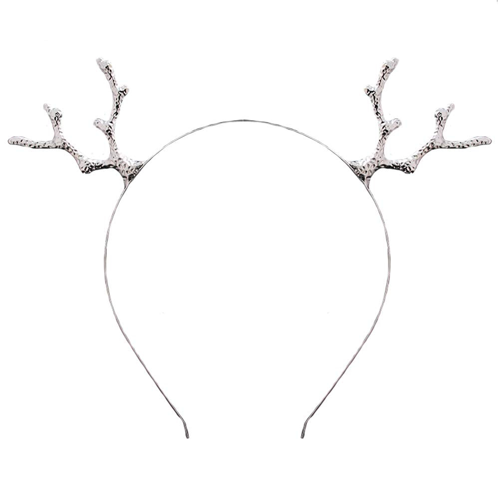 Christmas Reindeer Antlers Headband Xmas Reindeer Hair Band Women Deer Horn Headpiece Hairband Hair Hoop Holiday Party Decoration Cosplay Costume Cute Handmade Crystal Hair Accessories 1 Pack Silver