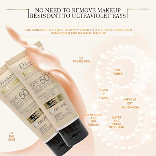 DISAAR BEAUTY Sunscreen SPF 50 PA+++ SPF 50+ Foundation Face Cream Body Skin Protection Anti-Aging Oil Control Moisturizing Care Removes Peeling 40g / 1.41oz
