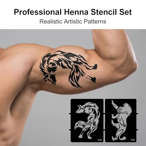 Tribal Tattoo Stencils Kit - 10 Large Designs, 5 A4 Sheets