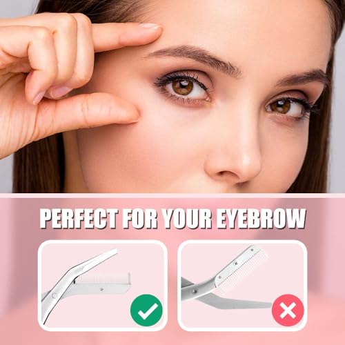 Eyebrow Trimmer Scissors with Comb - Stainless Steel, Pink