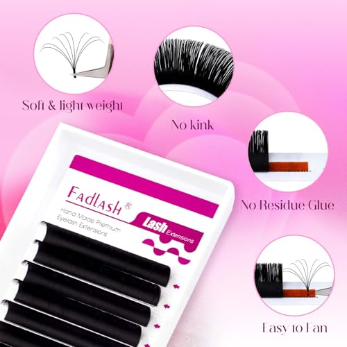 FADLASH Easy Fan Lash Extensions C D Curl Blooming Volume Eyelash Extensions 8-25mm Volume Lashes Self Fanning Eyelashes Extensions Supplies Lash Tray (0.07D, 14mm)