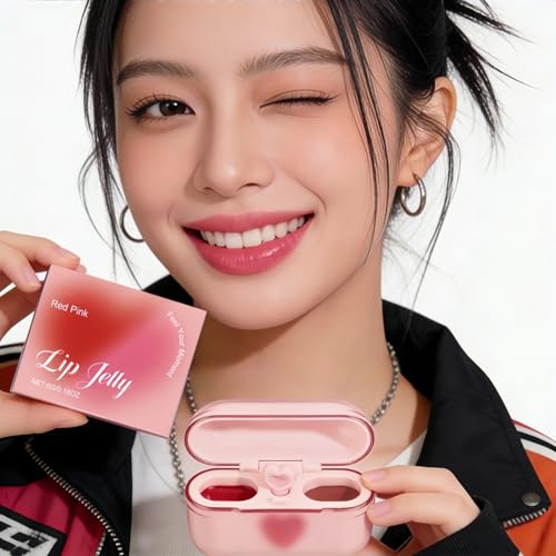Dual Color Lip Gloss - Red & Pink, Tinted Jelly Lipgloss for Women, Long Wearing Lip Makeup Set, Valentine's Day Birthday Beauty Gifts