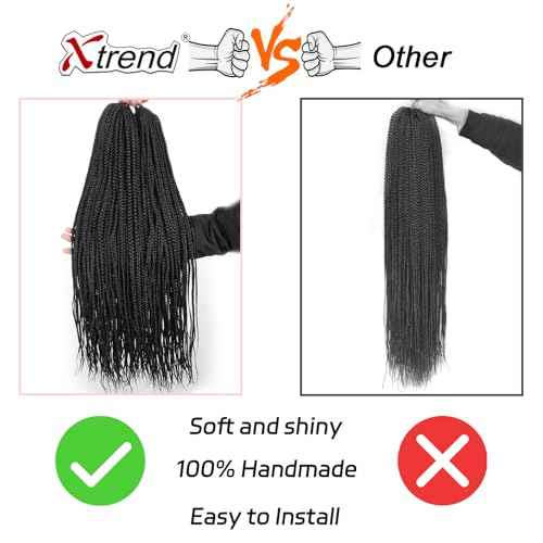 Xtrend 30 Inch 8 Packs Box Braids Crochet Hair Pre-looped Knotless 3X Braids for Woman Boho Braids Hair Extensions Long Box Braids Natural Black Synthetic Crochet Hair (18Strands/pack 1B#)