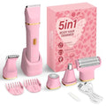 KINGTEE 5-in-1 Electric Bikini Trimmer for Women ? IPX7 Waterproof Shaver, Cordless Body & Facial Razors for Women, Ceramic Blades, USB-C Rechargeable, Painless Hair Removal Kit (Pink)