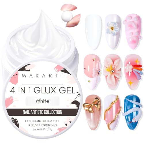 Makartt 4-in-1 White Solid Builder Gel - Non-Sticky 3D Nail Art & Extension Gel