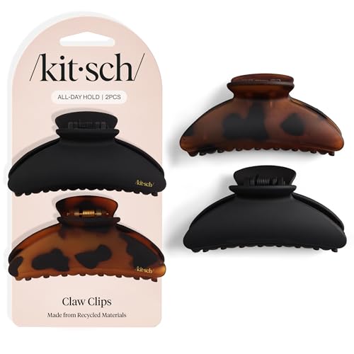 Kitsch Medium Hair Claw Clips for Women - Black & Tortoise, 2 Pack