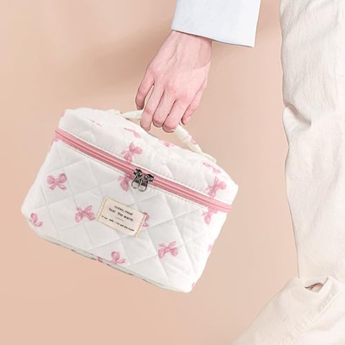 Quilted Floral Makeup Bag Set for Women - 3 Sizes, Travel Organizer