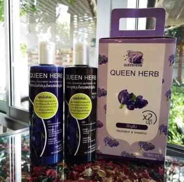 (Set 2 pcs) Queen Herb Shampoo & Treatment Butterfly Pea From Nakarad Natural 400ml x 2