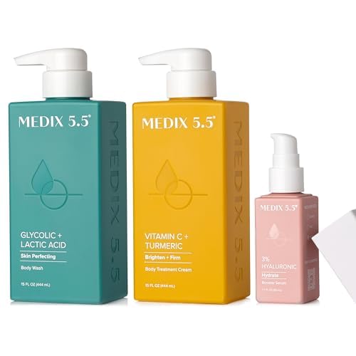 Medix 5.5 Vitamin C Body Cream + Glycolic Acid Exfoliating Body Wash + 3% Hyaluronic Acid Hydrating Booster Serum Set