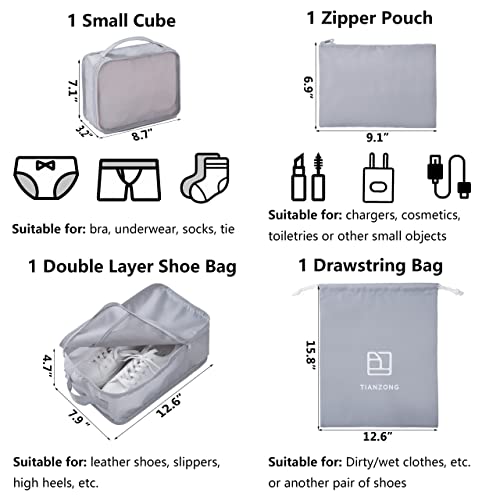 Tianzong 7-Piece Packing Cubes Set with Shoe Bag - Grey