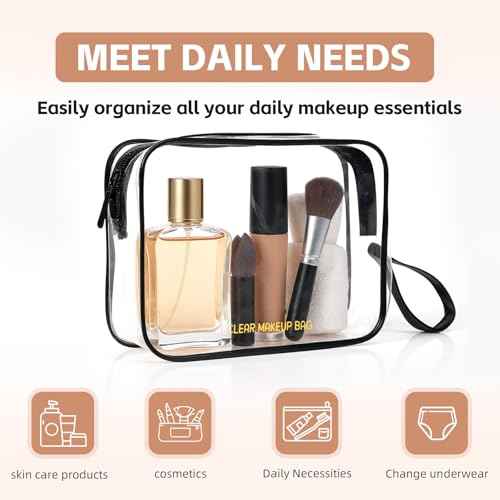 Clear Makeup Bag,2 Pack TSA Approved Toiletry Bag Travel Toiletry Bag Hanging Makeup Cosmetic bag for Women Men (Black).