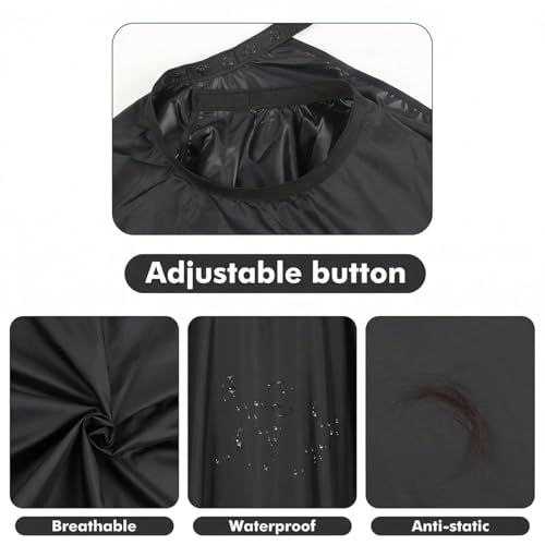 Waterproof Barber Cape 51x59 Inch Anti-Static Salon Cape with Adjustable Snap Closure - Variation 1