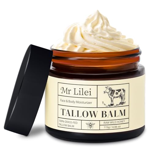 Organic Grass-Fed Beef Tallow Balm with Raw Honey - Face & Body Moisturizer - Natural Whipped Skin Care Cream for Dry Skin- Hydrating Body Lotion for Nourishment (Unscented, 115g/4.06oz)