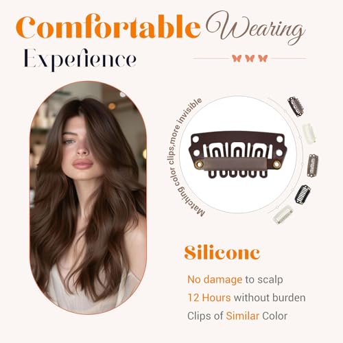6PCS Clip in Hair Extensions Real Human Hair, Short Hairpieces for Women Single Clip Ins to add Highlights & Volume, No Tangle & Smooth,20 Inch 44g #06 Light Brown