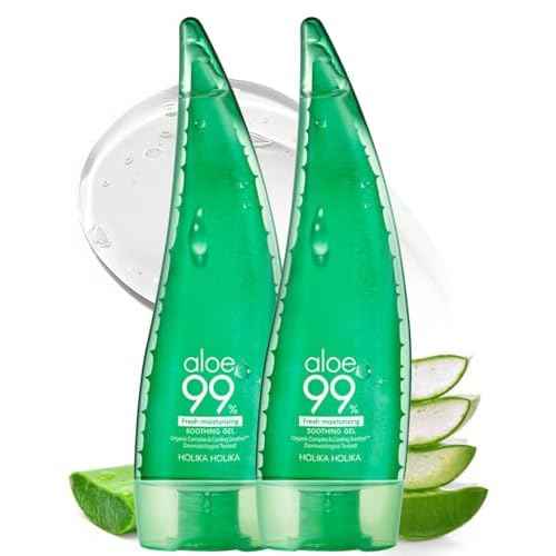 HOLIKA HOLIKA Aloe 99% Soothing Gel Fresh Moisturizing, 8.5 Ounce, 250ml 2 Pack - No Sticky 99% Aloe Vera Sunburn Relief - Moisturizing, Fast Absorbing for Face, Skin, Body&Hair
