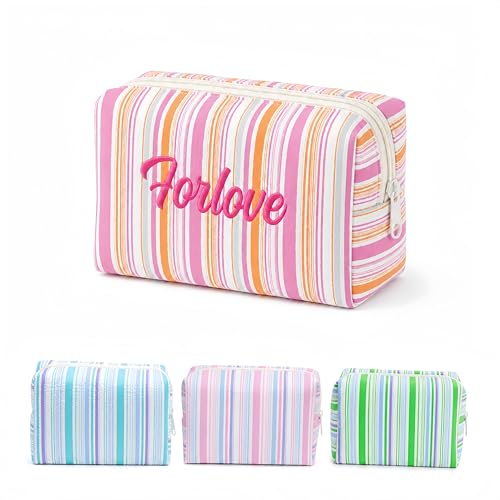Custom Embroidered Rainbow Seersucker Makeup Bag