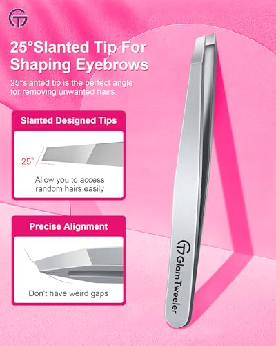 GlamTweeler Expert Slant Tip Tweezers with Leather Case
