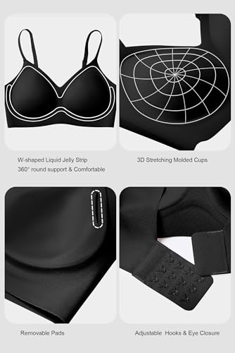 Vertvie Womens Seamless Bra No Underwire Comfort Push Up Bras Buttery Soft Wireless Bralette Full Coverage Sport Everyday Bra(Black,Small)