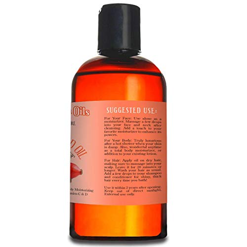 Natural Born Oils Rosehip Seed Oil, 8oz, Organic, Cold-Pressed, Rich in Essential Fatty Acids, Ideal for Moisturizing Skin, Strengthening Hair
