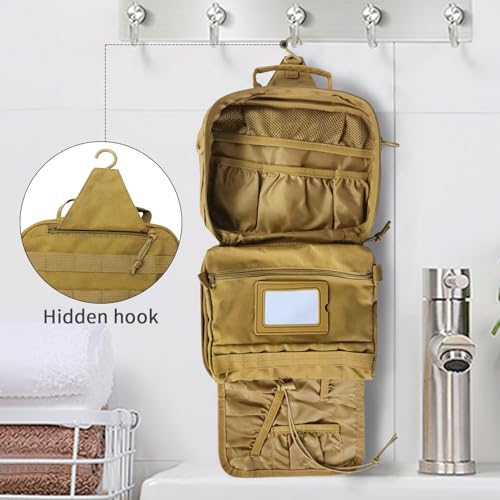 SUNRISING Tactical Toiletry Bag for Men,Men's Travel Toiletry Bag,Hanging Toiletry Bag Organizer Dopp Kit, Shaving Bag£¬Toiletries Shower Hygiene Bathroom Bag for Essentials Short Trips Camping - Khaki
