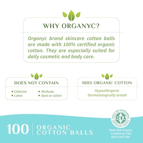 Organyc 100% Organic Cotton Balls - Biodegradable, 100 Count