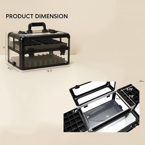 Professional Makeup & Nail Tech Organizer ? Clear Acrylic Case, Holds 94 Bottles, Slide-Out Trays, Lockable Latches ? Portable Storage for Brushes, Polish, Tools & Cosmetics ? Compact & Travel-Ready