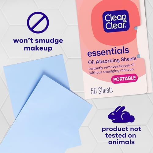 Clean & Clear Oil Absorbing Blotting Sheets, 50-Count Portable Face Oil Control