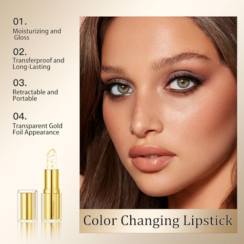 Color-Changing Lipstick Gold Foil – Transferproof & Moisturizing, 2 Pc
