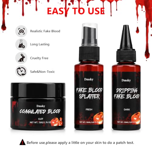 Halloween Fake Blood Makeup Kit - 3 Bottles SFX Spray & Dripping