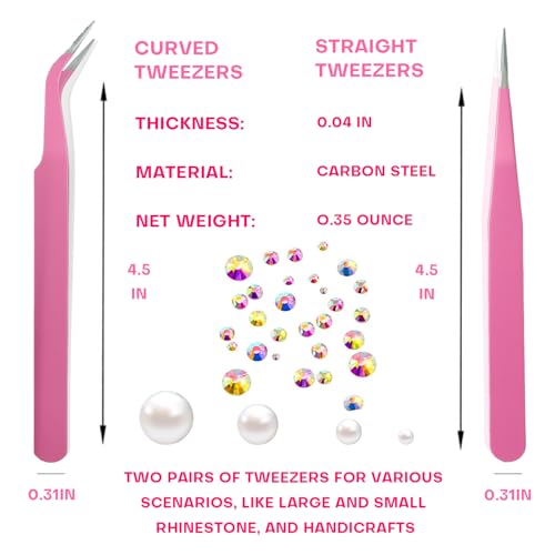 Pink Rhinestone Picker Tool Set - Dual-Head Wax Pens & Tweezers for Nail Art