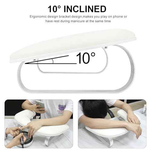 U Shaped Arm Rest for Nails Tech,Cleanable Leather Manicure Nail Hand Rest Stand,Nail Armrest Pillow for Acrylic Nails Salon Tool,Aluminum Alloy Holder,Non-slip Pads