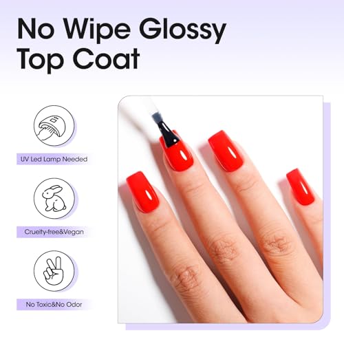 GELLEN 2 Pcs No Wipe Gel Top Coat Set 18ml - UV Light Needed, Model 01