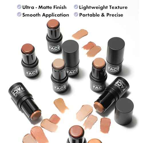 FOCALLURE Cream Contour Stick, Matte Bronzer Stick, Professional Face Shaping & Contouring Stick Makeup, Easy to Apply with Buildable Coverage, Long Lasting & Sweatproof, MOCHA