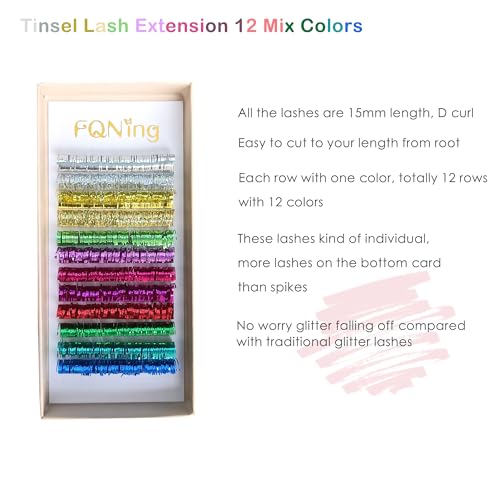 12 Colors Tinsel Lash Extensions 15mm D Curl Holographic