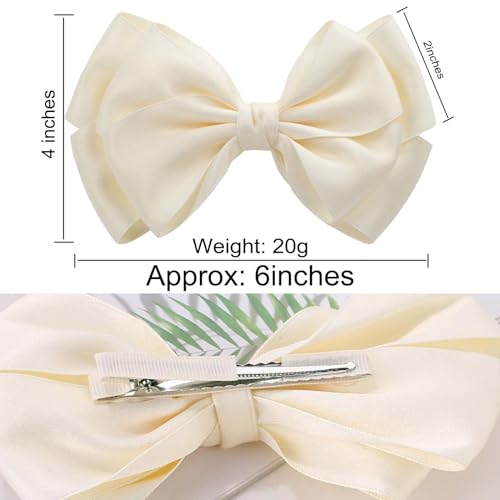 ZOLYCO Large Big 6 Inch Hair Bows for Girls Thick Ribbon Boutique Alligator Clips Hair Accessories for Baby Girls Toddlers Kids Teens 2 PCS (Beige)