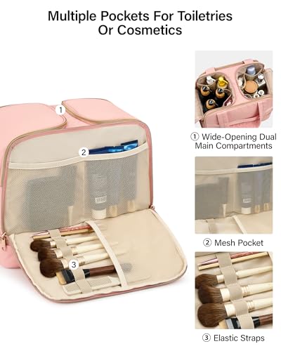 Hanke Pink Travel Toiletry Bag - Large Dual-Layer, Water-Resistant Makeup & Cosmetic Organizer