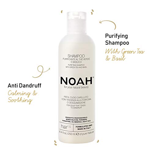 Noah Hair - 1.5 Purifying Shampoo with Green Tea and Basil - Organic Shampoo - With Green Tea Extract and Essential Oils– Natural Shampoo - Dandruff Shampoo - Hair Care for Natural Beauty - 8.5 fl.oz